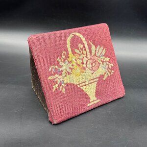 Antique Victorian Needlepoint Doorstop Wedge Hidden Compartment Flower Basket